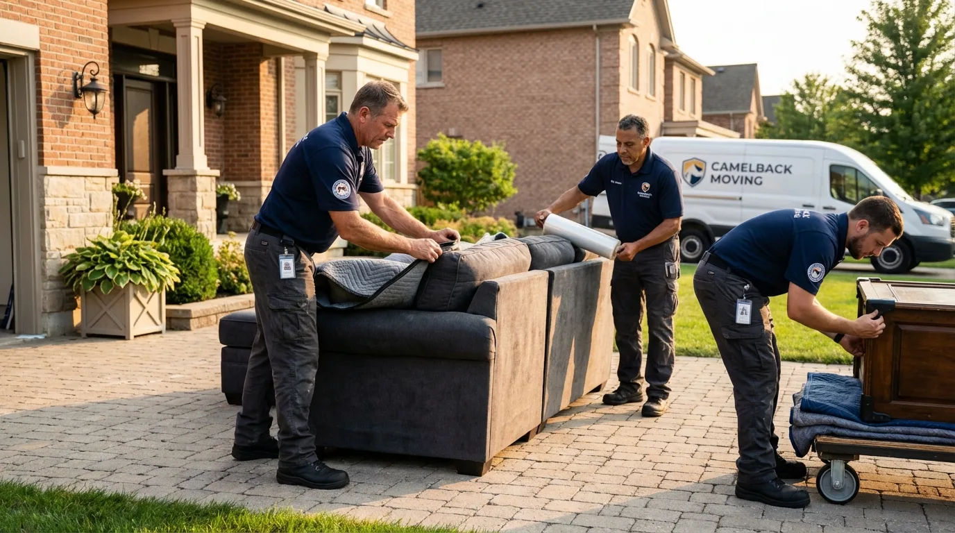 Large estate moving crew wrapping furniture in Closter, NJ