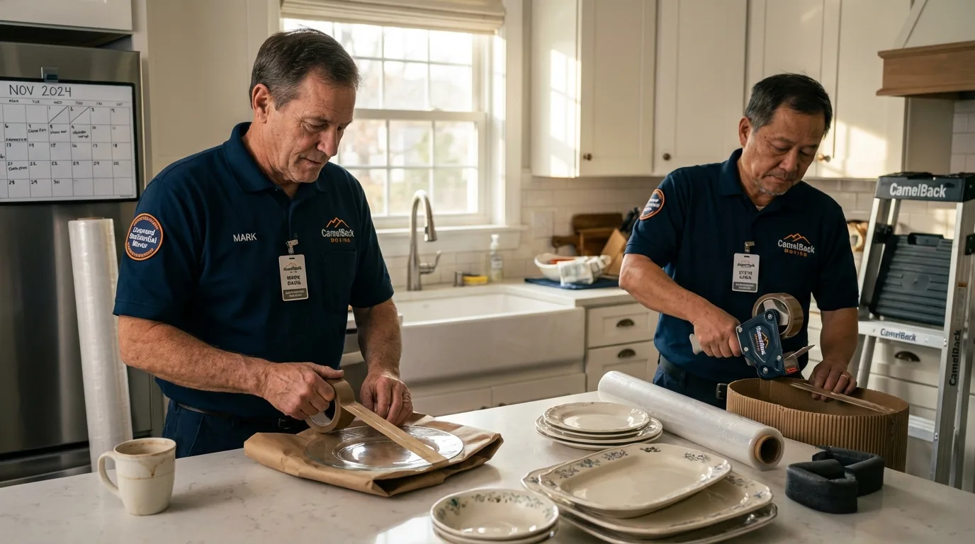 Professional crew packing kitchen dishware in Closter, NJ